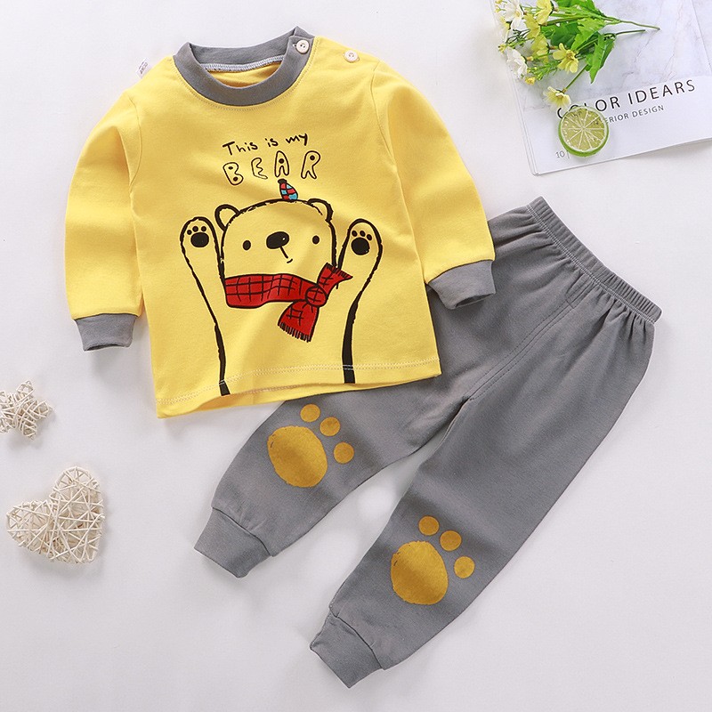 Nuevos trajes de ropa interior de algodón puro para niños, ropa de otoño para niños y niñas, pantalones de otoño, trajes de dibujos animados para niños pequeños, ropa bonita para el hogar Bay