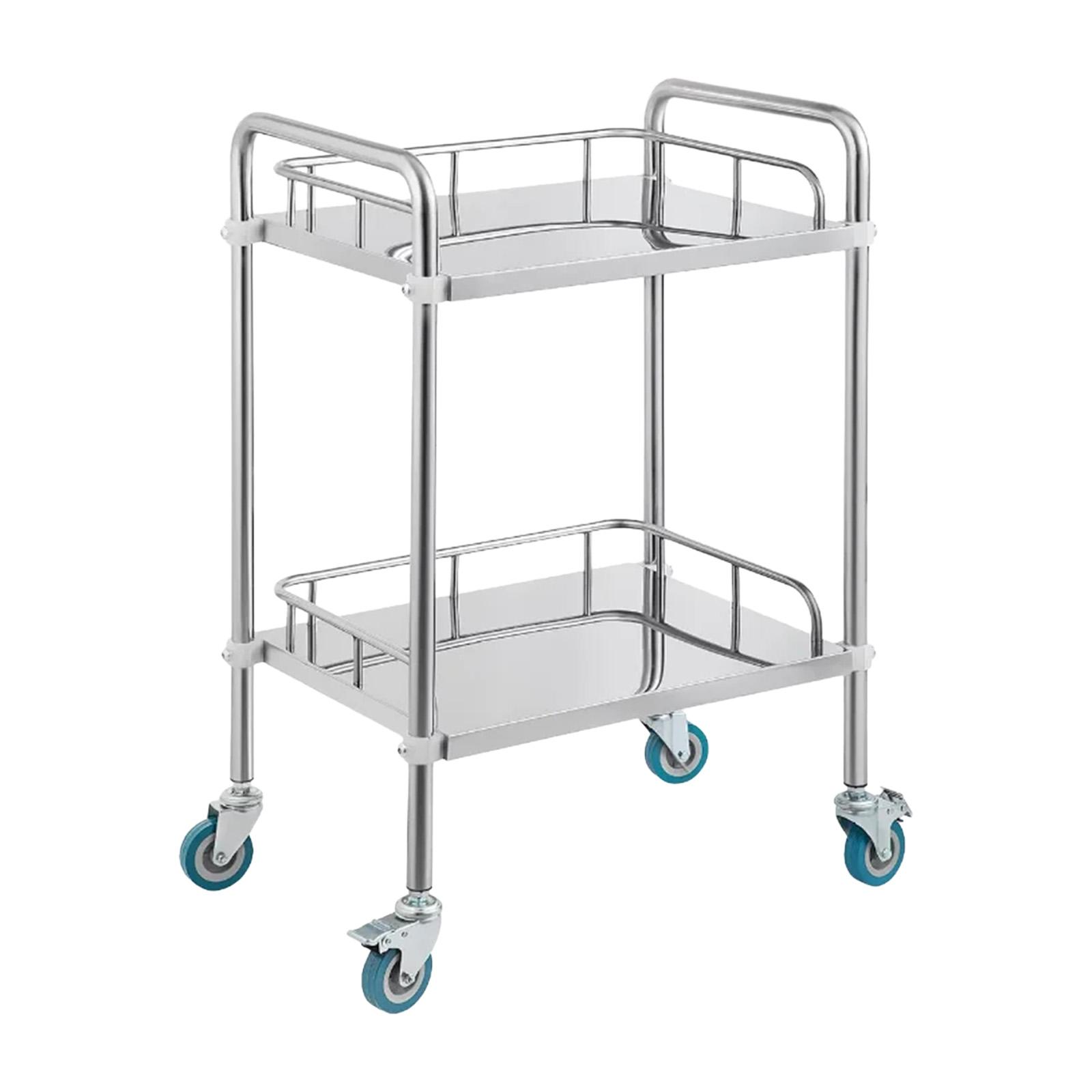 Carro rodante de acero inoxidable de 2 capas con cerradura con 360 °   Carro utilitario con ruedas silenciosas para salón de cocina