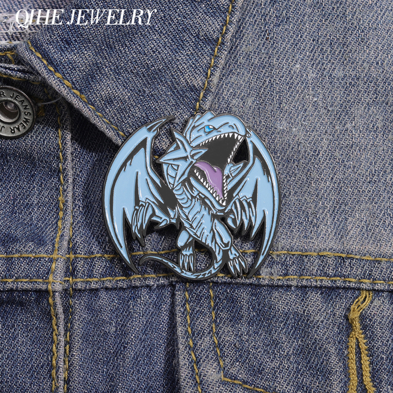 Anime yu-gi-oh azul-olhos branco dragão broche esmalte pino anime jogo periférico emblemas lapela mochilas jóias acessórios presente