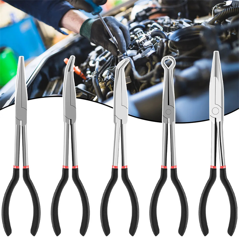1pc 11-inch High Quality Long Nose Pliers with Curved and Straight Tips - Ideal for Industrial, DIY Applications and Car Repair