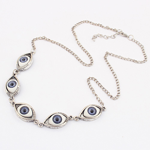 Colliers Vintage Punk mauvais œil, 5 pièces, globe oculaire bleu, connexion exagérée, plusieurs denses, mauvais yeux