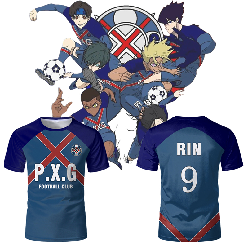 Paris X Gen P.X.G Blue Lock-Camiseta de Anime japonés, uniforme de fútbol No.9 Rin Shidou, camisetas de Cosplay, camisetas con nombre personalizado y número