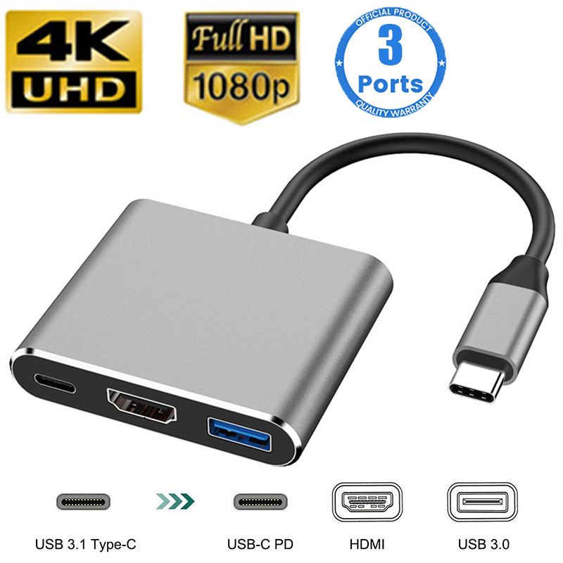 3 In 1 USB-C USB ハブ オス - メス HDMI 互換 4k USB 3.1 Type-C - USB 3.0 充電アダプター Macbook Air 12 コンバーター用