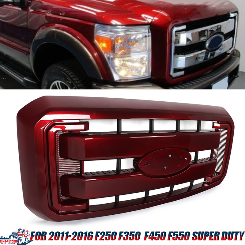 Ruby Red Grille dla 2011-2016 Ford F250 F350 F450 F550 Super Duty XLT King Lariat Car Upper Bumper Hood Mesh Racing Grills