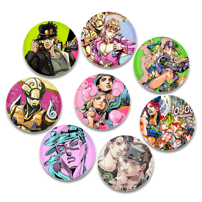 Pin Petualangan Aneh JoJo untuk ransel Pin bulat dan bros tokoh kartun kreatif Jotaro Kujo Jonathan hadiah lencana