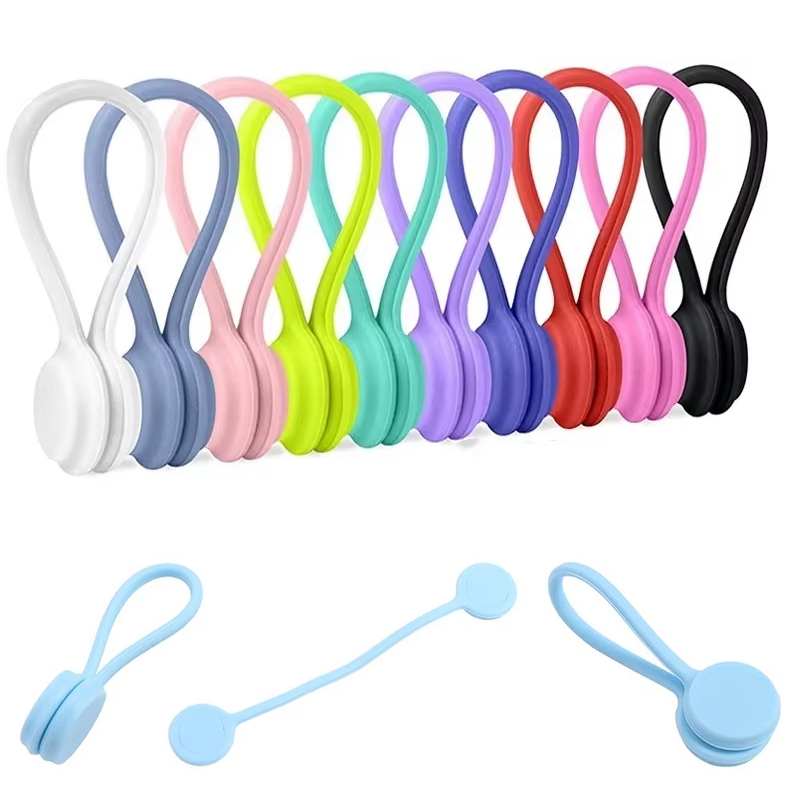 Bridas magnéticas de silicona para cables, bridas de gestión de silicona, bridas giratorias magnéticas, Clips para cables reutilizables, organizador de cables para auriculares