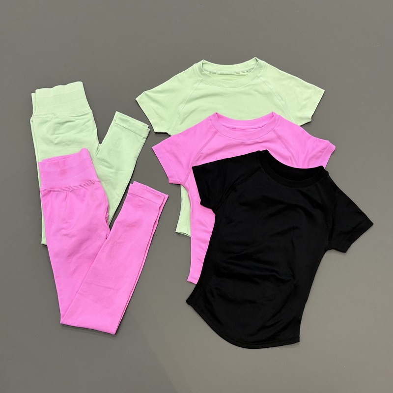 Conjunto de Yoga de 2 Piezas para Mujer, Top de Manga Corta Ajustado, Leggings de Cintura Alta, Ropa Deportiva sin Costuras para Gimnasio, Secado Rápido