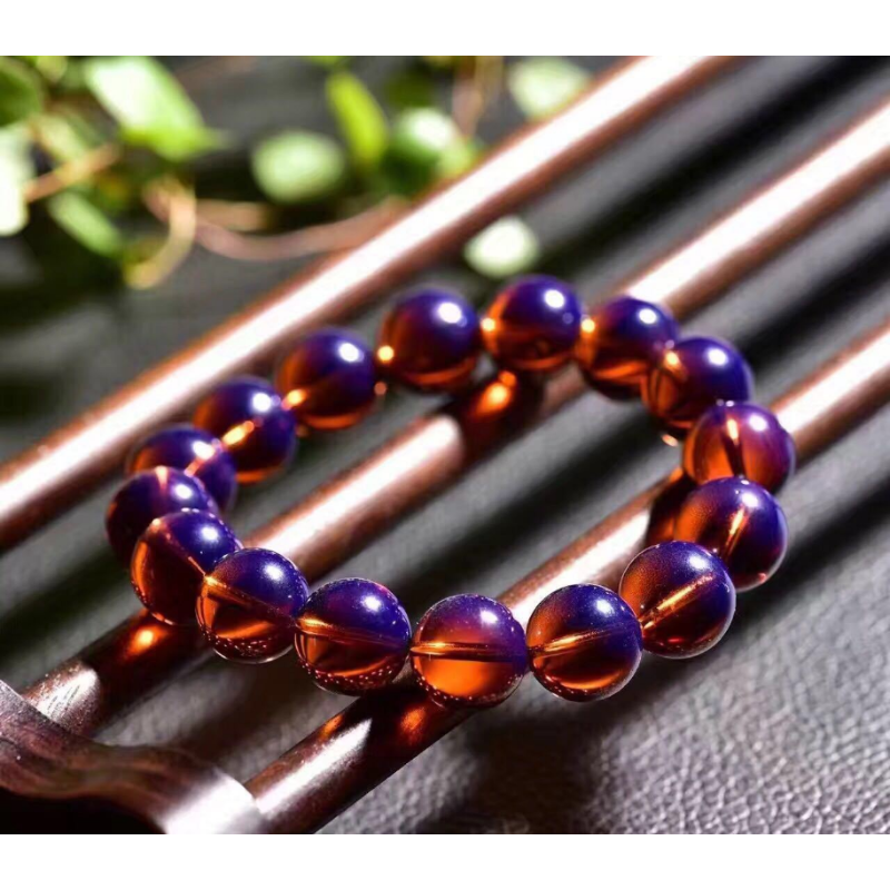 Bracciale in ambra blu viola dominicano Bracciale in ambra di cera con perline di Buddha a cerchio singolo da uomo e da donna