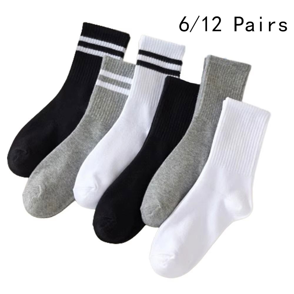 Chaussettes mi-hautes respirantes pour femmes, confortables, absorbant la transpiration, haute qualité, décontracté, sport, document solide, automne, hiver, 6/12 paires