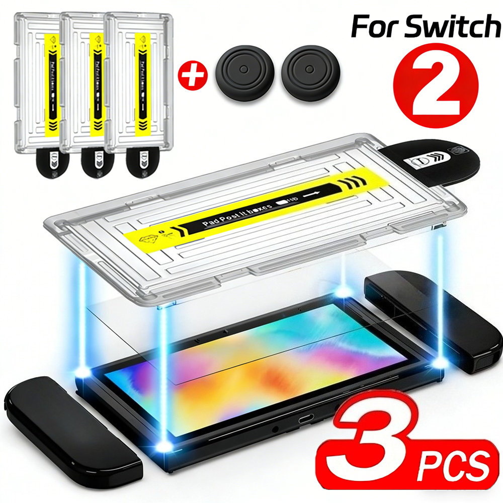 Easy Install Tempered Glass for Nintendo Switch 2 Screen Protector with Joystick Caps Anti-Scratch Protective Films for Switch2