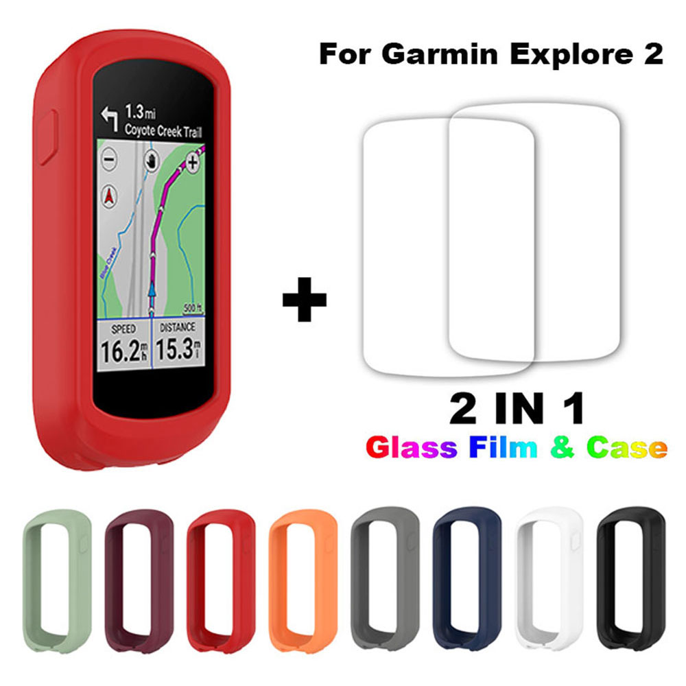 Cyclocomputer Protective Case For Garmin Explore 2 Silicone GPS Bike Bicycle Computer Screen Cover with Glass film