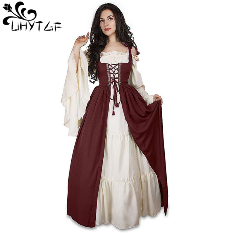 Vestido Medieval de Halloween para mujer, Vestido largo gótico renacentista, Vestido femenino victoriano con cordones, Vestido de baile Paty 2922