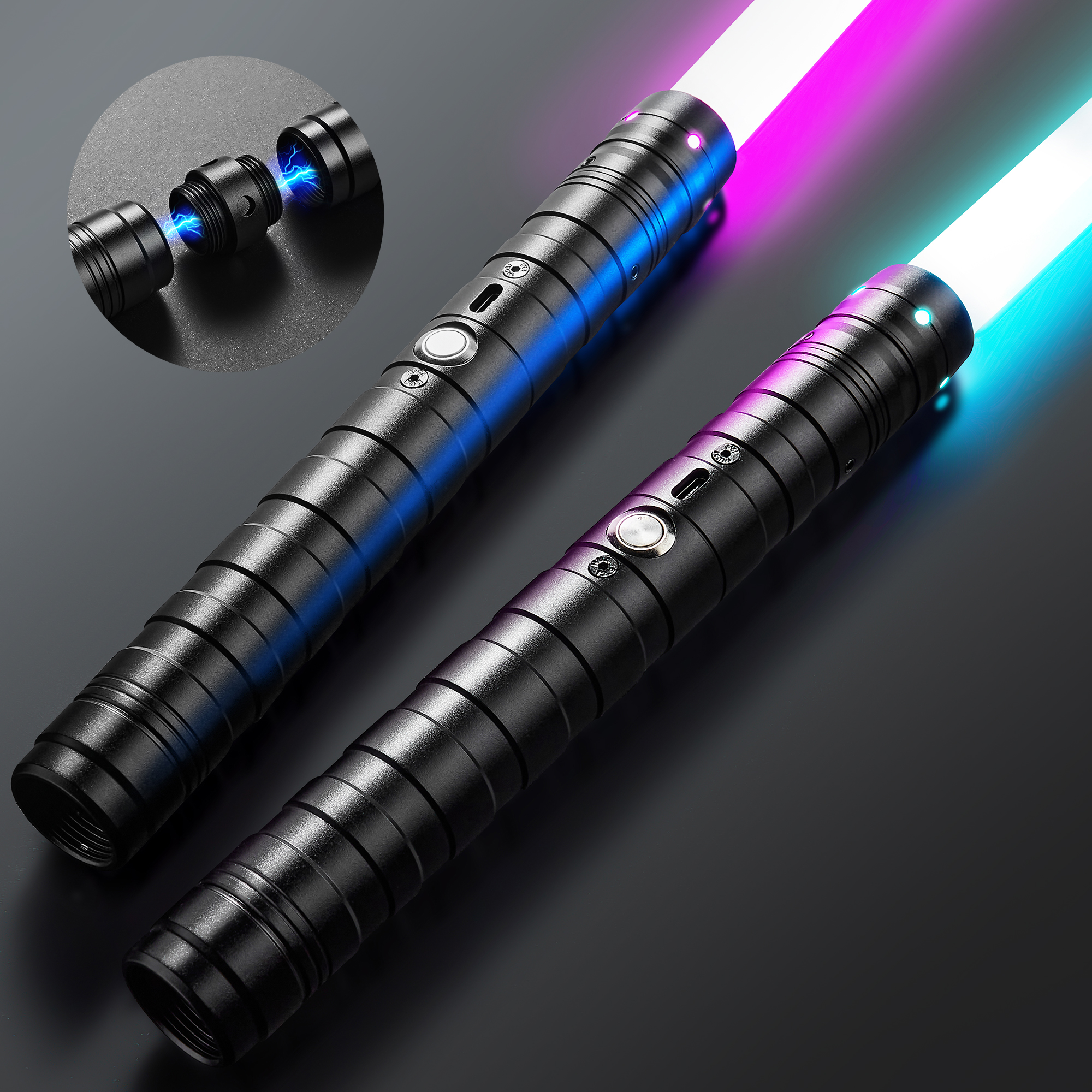 RGB EMetal Lightsaber Dueling Smooth Swing Zwaard Lichtzwaard 14 Kleuren Veranderend met Geluiden Knipperend Speelgoed