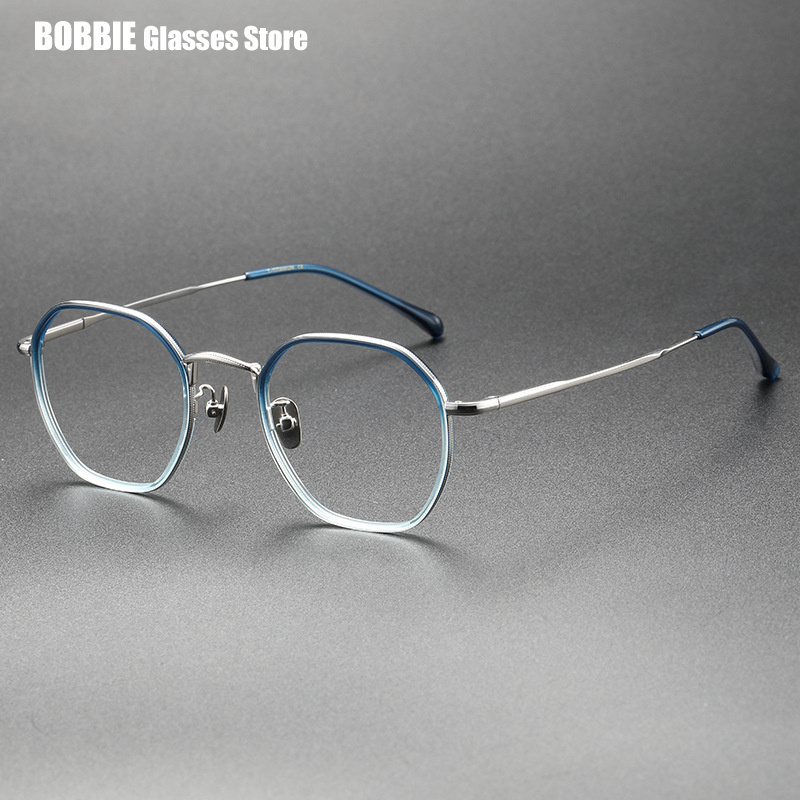 Japanische handgemachte Brille Rahmen Mode Polygon blau Schildkröte Titan Lesebrille Myopie verschreibung pflicht ige optische Brille