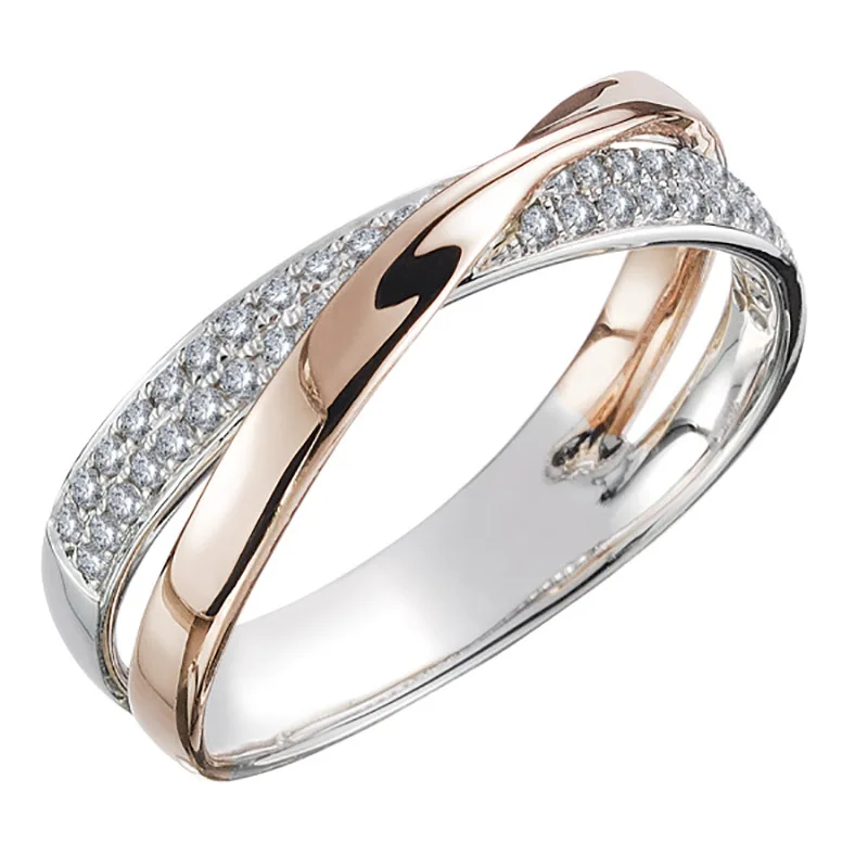 Anillo clásico de Plata de Ley 925 para mujer, sortija cruzada en forma de X de dos tonos, circonita deslumbrante infinita, Anillos de boda