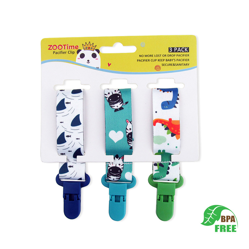 Clip para Chupón de Bebé con Cadena, 3 Piezas/Juego, Clip para Chupón Personalizado, Soporte para Chupón con Estampado de Dibujos Animados para Bebé