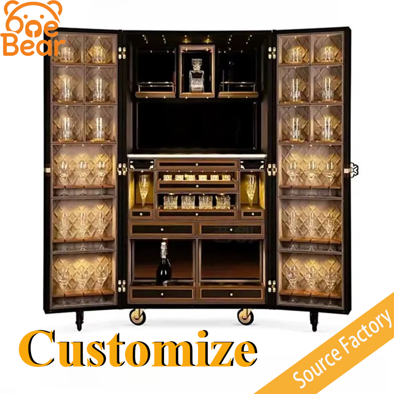 Luxury solid wood wine cabinet, villa and mansion designer style, high-end sideboard, wine display cabinet, art wine cabinet.
