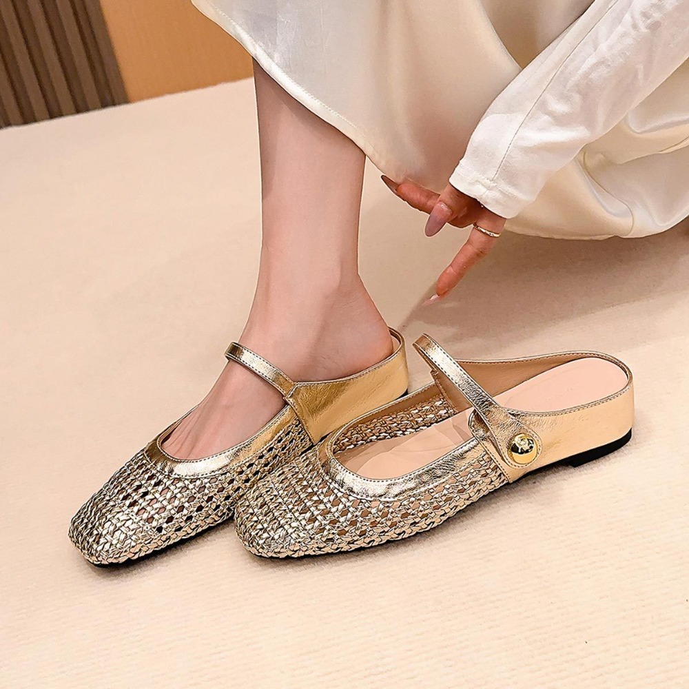 Zapatos de mujer de moda 2026 con punta cuadrada, trenzados, transpirables, con plataforma interior y tira única
