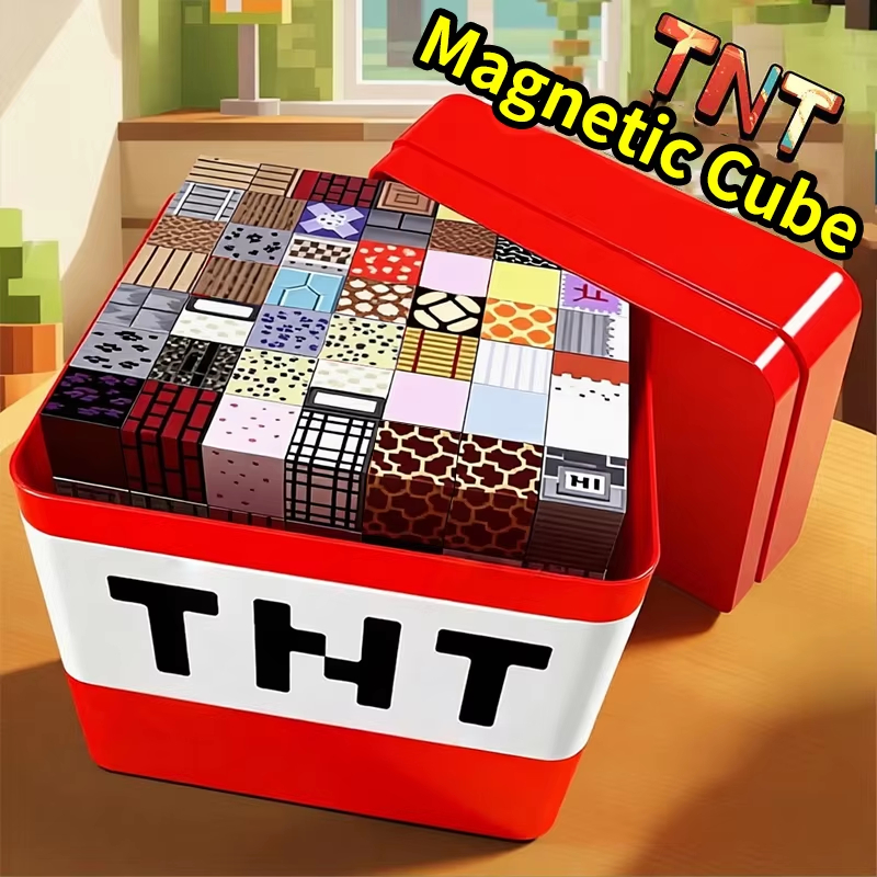 Conjunto de caixa de armazenamento de brinquedos de blocos magnéticos, brinquedos de montagem DIY para crianças, blocos de brincar de mesa, presente de Natal e Dia de Ação de Graças. ﻿