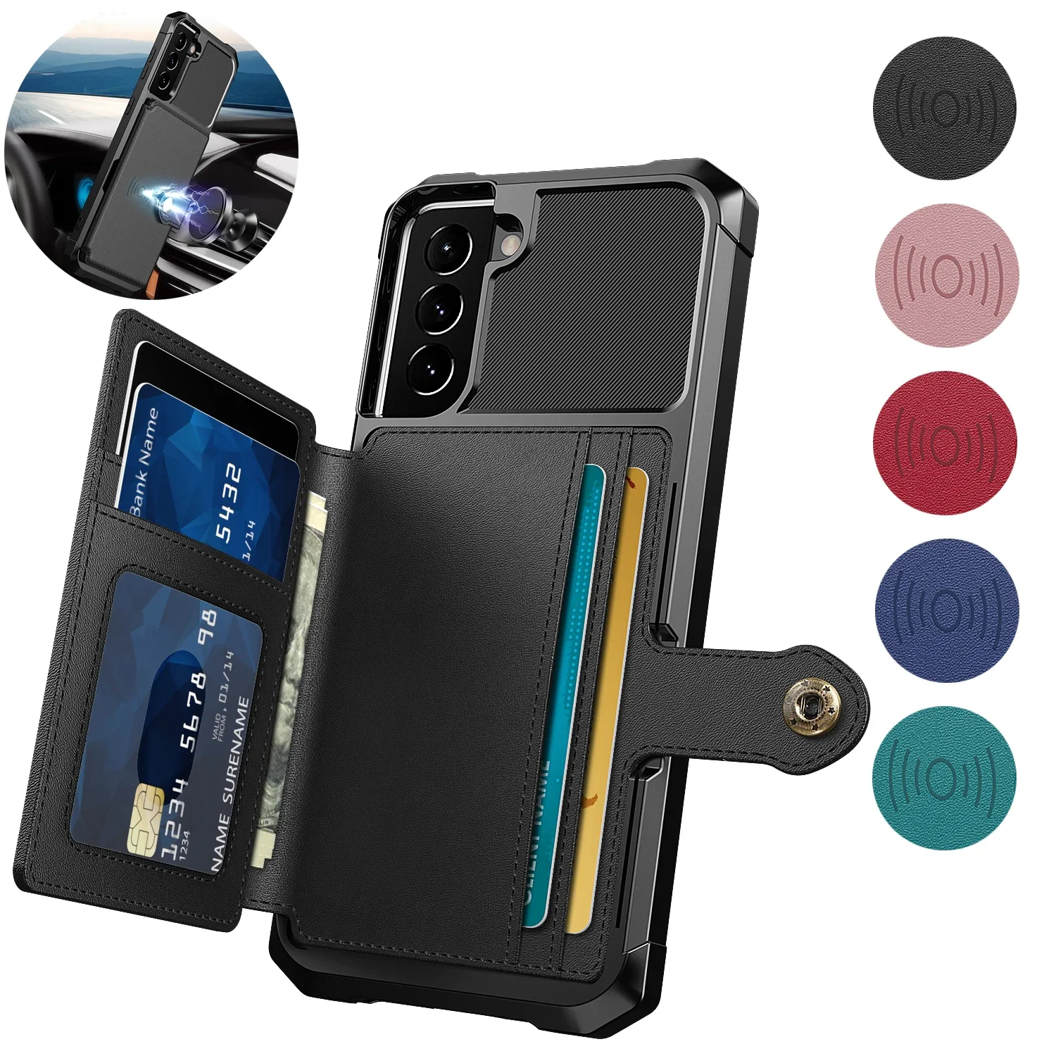 Magnetyczne etui skórzane do Samsung Galaxy S25 Ultra S24 S23 S22 Plus S21 FE A16 A54 A55 A25 A15 A35 A24 Stand Card Cover