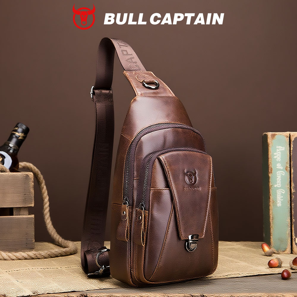 Нагрудная сумка BULLCAPTAIN из натуральной кожи, модная мужская сумочка-мессенджер, Многофункциональные ранцы для кредитных карт
