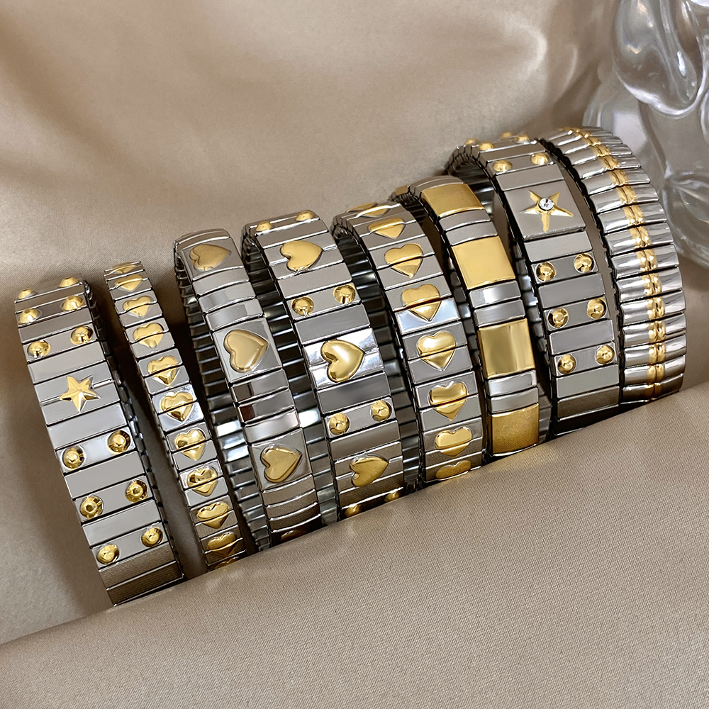 AENSOA Vintage élasticité acier inoxydable bracelets Bracelet pour femmes classique coeur carré réglable Bracelet étanche Bracelet