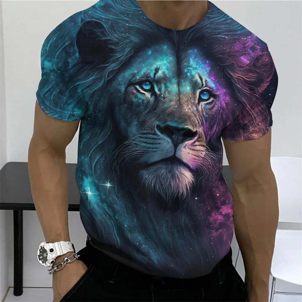 Hoge kwaliteit groot formaat dier leeuw heren T-shirt 3D print polyester ademend lichtgewicht zomer essentieel shirt accepteren aangepast