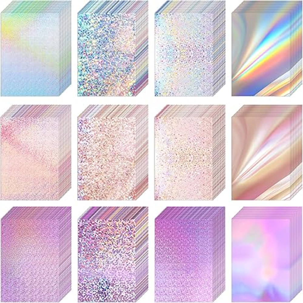 20 folhas de cartolina holográfica 8.5x11, 250gsm, cartolina metálica com glitter brilhante, papel espelhado iridescente para scrapbooking diy