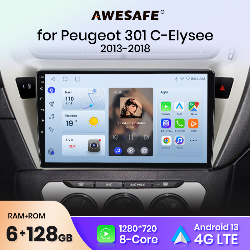 Awesafe px9 plus Autoradio für Peugeot 301 Citroen Elysee 2013-2018 Wireless Carplay Android Auto Nr. 2 Din 2din DVD