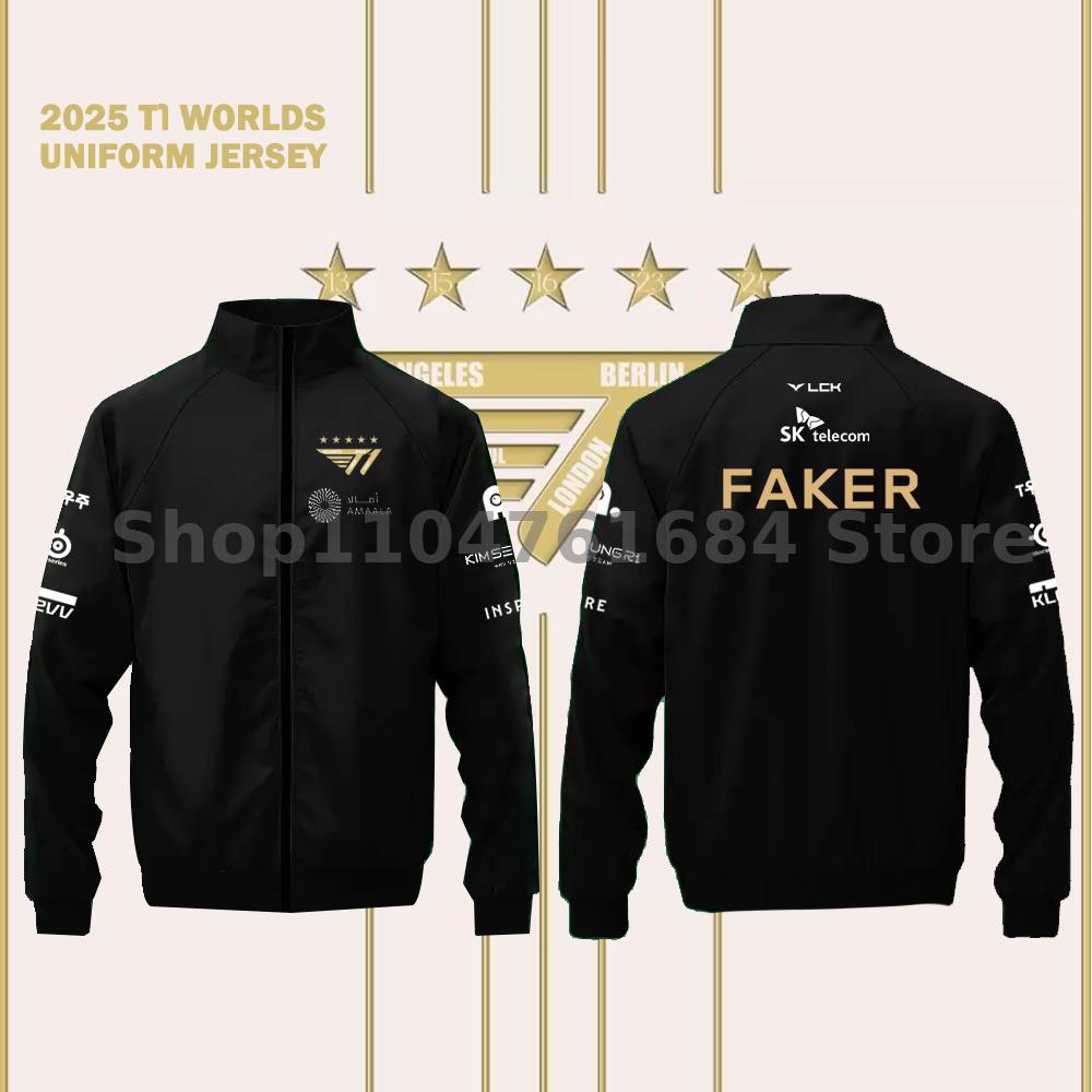 Jaket Tim Edisi Terbatas Lima Bintang Juara Klub Esports Lol Kejuaraan Dunia T1 2025 Jaket Pendukung Penggemar Faker