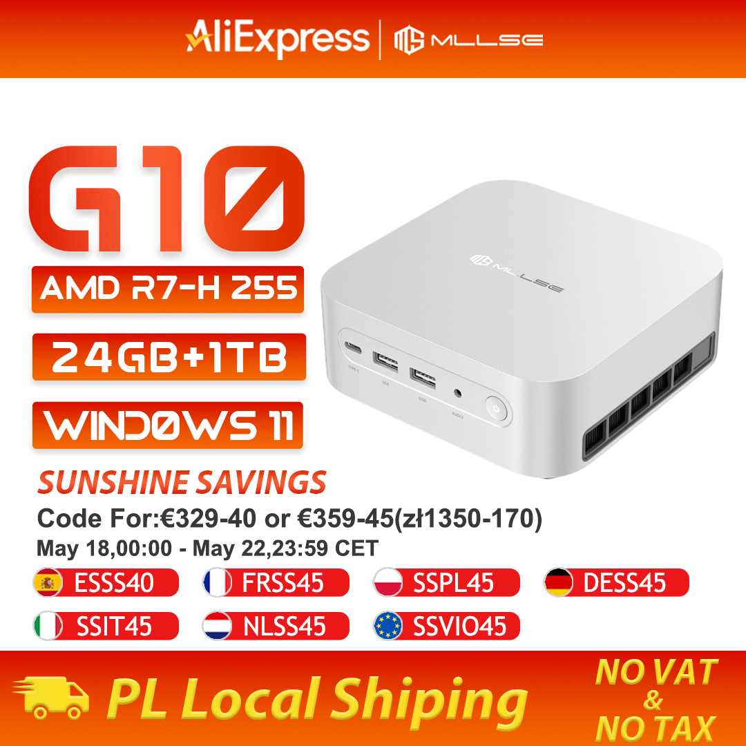 Mini PC Mllse G10 Novo com AMD Ryzen 7 H 255, 24GB de RAM, 1TB SSD, Wi-Fi 6, BT5.2, USB4.0, Windows 11 Pro, Computador Mini para Jogos