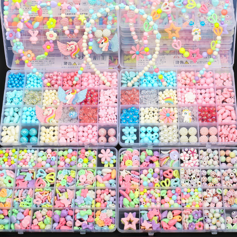 Kinder handgemachte Perlen Mädchen tragen Perlen Lernspielzeug Diy Schmuck Armband Halskette Schmuck um Perlen Perlen Set