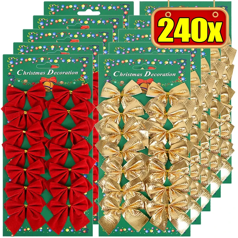 240/12 шт. мини-рождественские украшения с бантом, красное золото, подвесная подвеска на рождественскую елку, сделай сам, ремесло, новогоднее украшение для дома, вечеринки, подарки с бантом