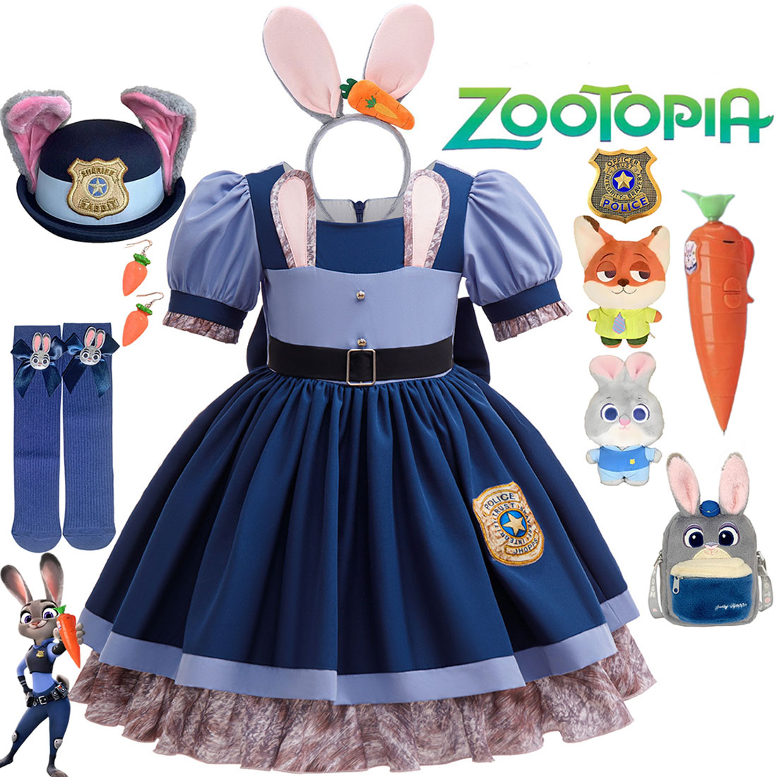 Disney 2026 New Movie Zootopia 2 Brave Bunny Adventure Carnival Baby Girl Role Play Judy Hopps Rabbit Officer Uniform Dress Suit