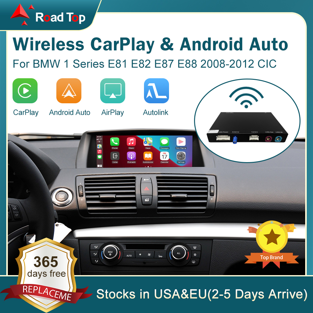 CarPlay inalámbrico para BMW Serie 1 E81 E82 E87 E88 CIC 2008-2012, con Android Auto Mirror Link AirPlay CarPlay Función de enlace automático