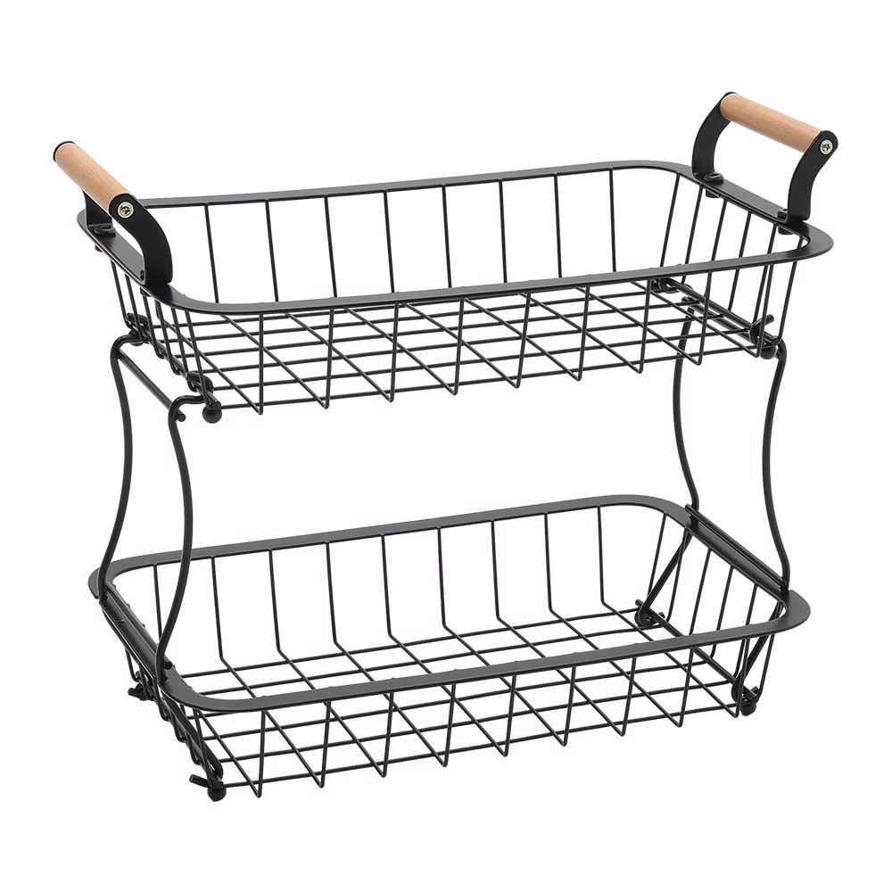 Cesta de frutas de alambre de cocina negra, 2 niveles, para fruta o producción