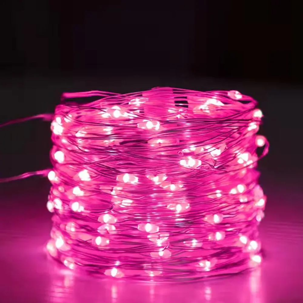 Guirlande lumineuse féerique à 50led de 5m, alimentée par batterie, lumière ciel étoilé en fil de cuivre rose, adaptée à la chambre à coucher, au noël, à la décoration de fête