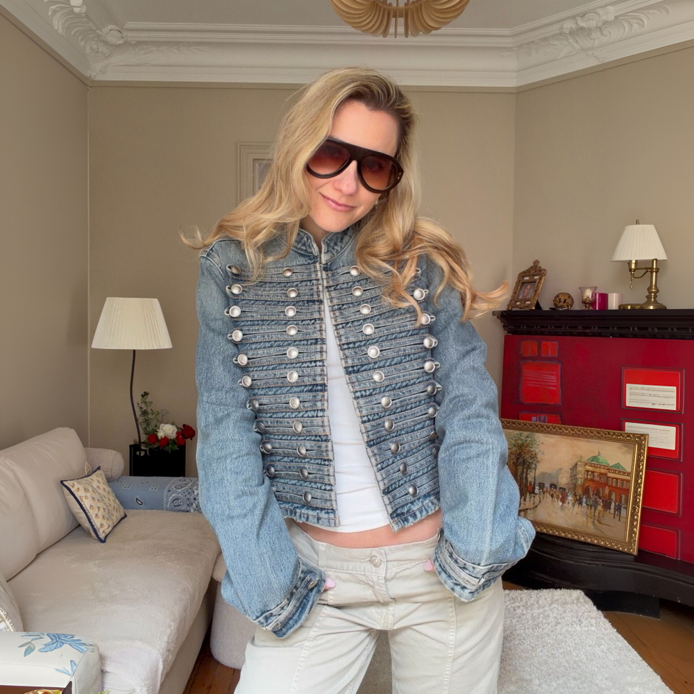 Suninbox Vintage denim jack voor dames met lange mouwen en knoopsluiting aan de voorkant, getailleerd jeansjack, casual streetwear, herfstoutwear