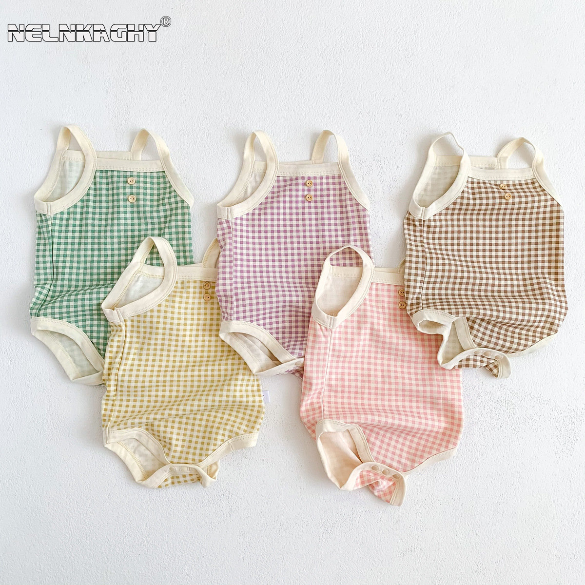 Verano recién nacido niñas sin mangas Sling trajes a cuadros monos suaves de algodón ropa Casual para niños monos