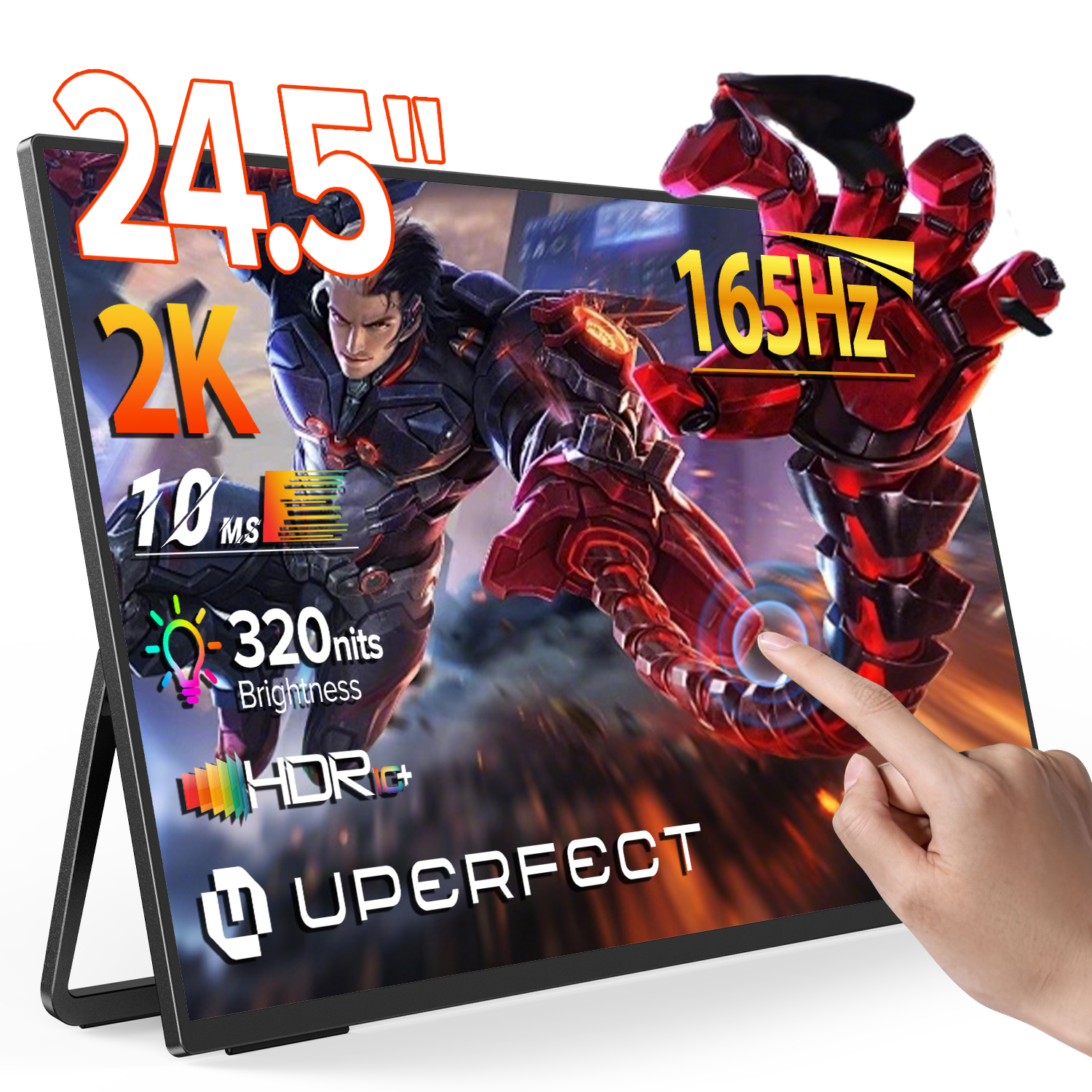Uperfect 24,5”2K 165Hz touchscreen draagbare gamingmonitor 1Ms touchscreen met Freesync HDR Type-C HDMI voor telefoonlaptop Mac