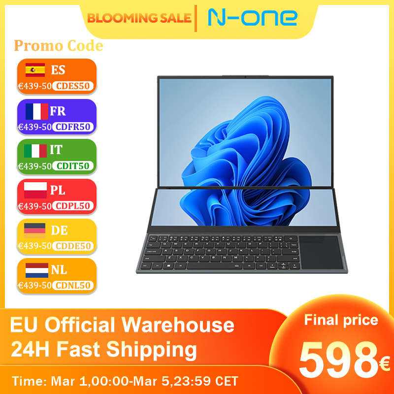 N-one Nbook Fly Laptop Intel®Xeon®W-10885m Windows 11 Pro, 16GB + 1T, doble pantalla, 16 ''+ 14'', panel táctil, Ordenador de estudio y oficina