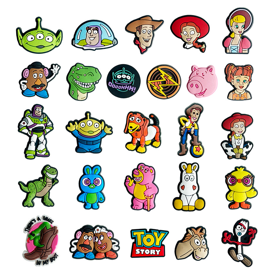 26/12 peças de Acessórios para Calçados Toy Story Disney, Charms de PVC do Buzz Lightyear, Fivelas Decorativas para Sandálias e Crocs Infantis DIY