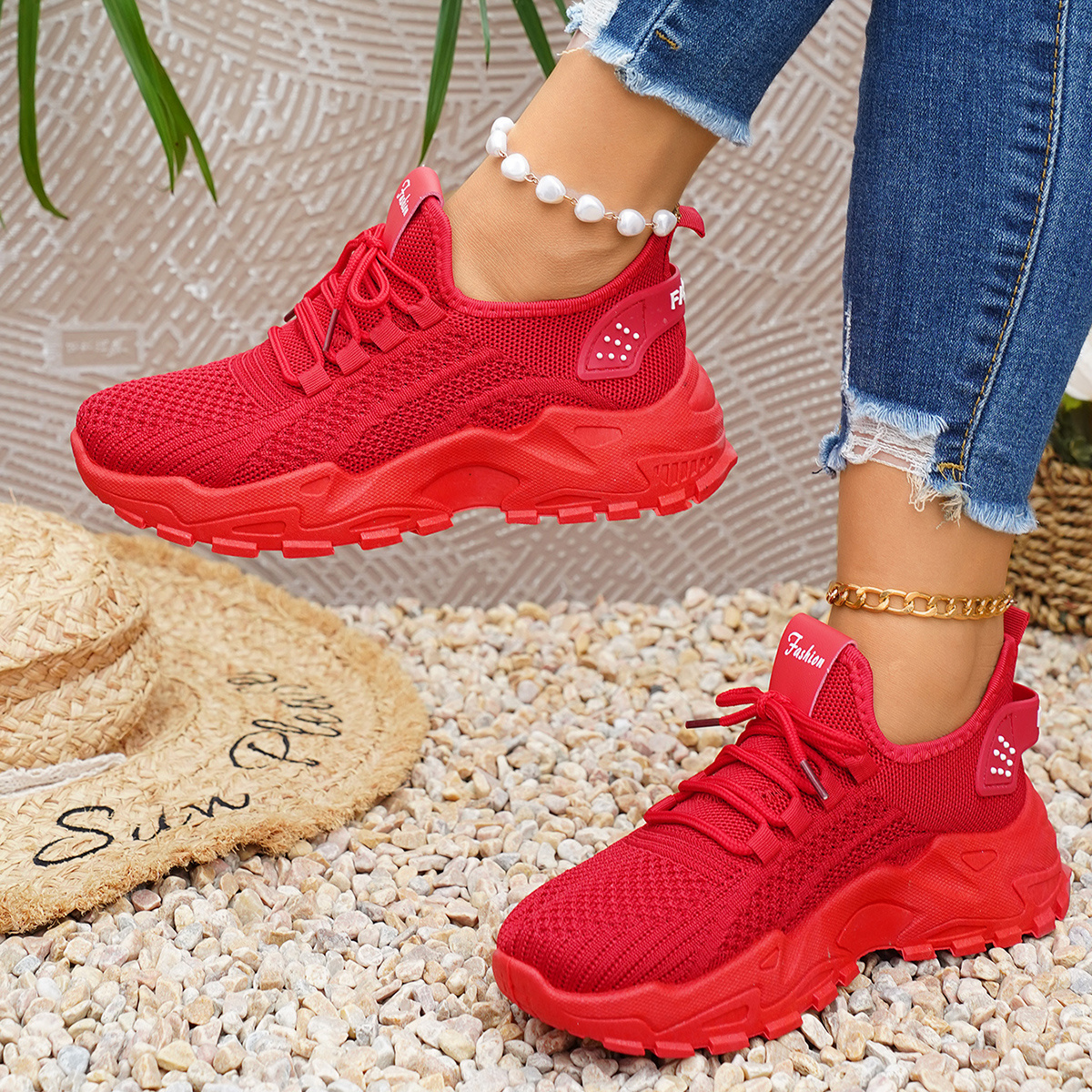 Dames sneakers met luchtkussen, ondersteuning voor de voetboog, antislip buitenzool, ademende mesh lage schoenen