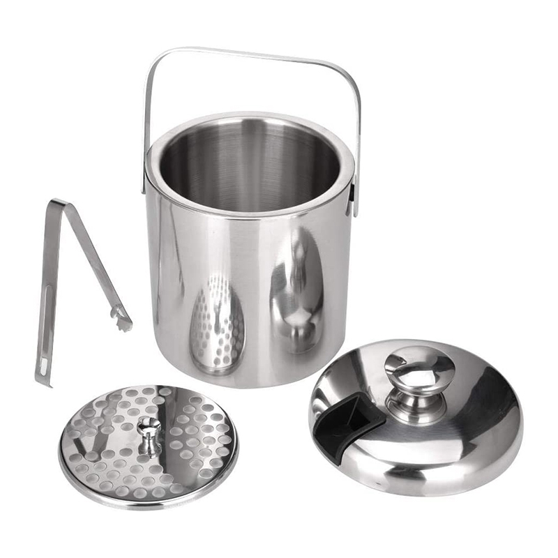 Contenedor cuadrado de hielo de acero inoxidable Contenedor de cubo de hielo de doble pared de 1,3 L con tapa de pinzas