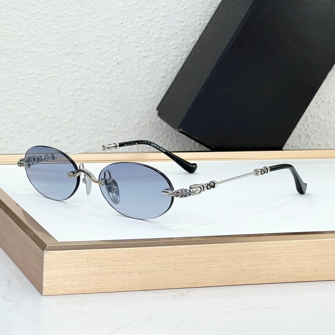 Gafas de Sol Ovaladas Sin Montura Hechas a Mano PIILS I, Montura Metálica, UV400, para Exteriores, Negocios, Casual, Unisex, con Caja