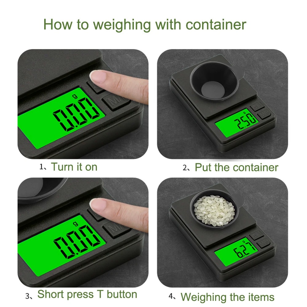 Präzisions-Taschenwaage 1000g X 0,01g - Digitale Gramm-Lebensmittel-Schmuck-Unzen/Kornwaage mit Hintergrundbeleuchteter LCD-Anzeige - Miniwaage für Reisen