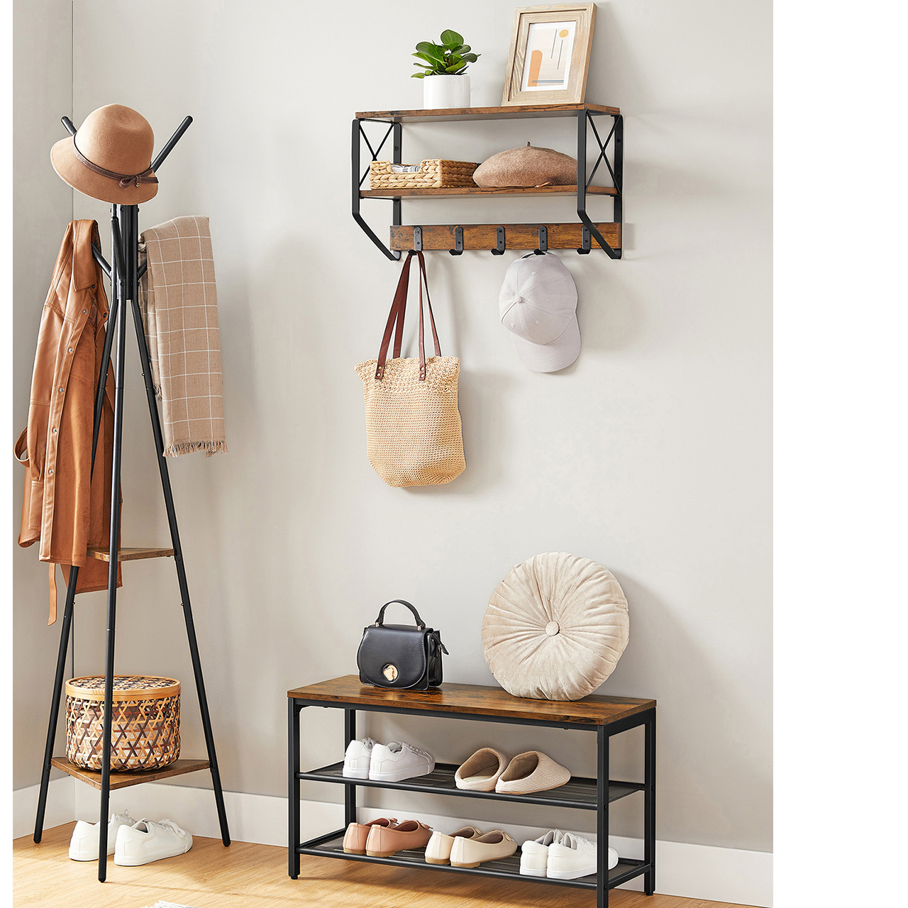 Vasagle Schoenenbank, 80X30X44.5 Cm, 2 Tier Mesh Schoenenkast, Schoenenopslag, Hal, Metaal, Industriële Stijl