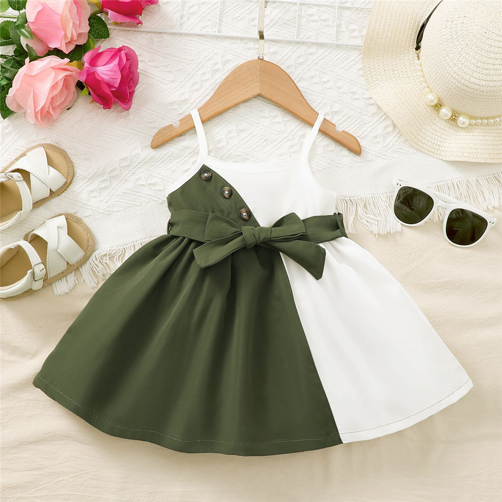 1-3 Jahre Baby Mädchen Sommer täglich Kleid Riemen Farbe passendes Kleid koreanischen Stil Geburtstags feier Mode Kleider für Kleinkind Mädchen
