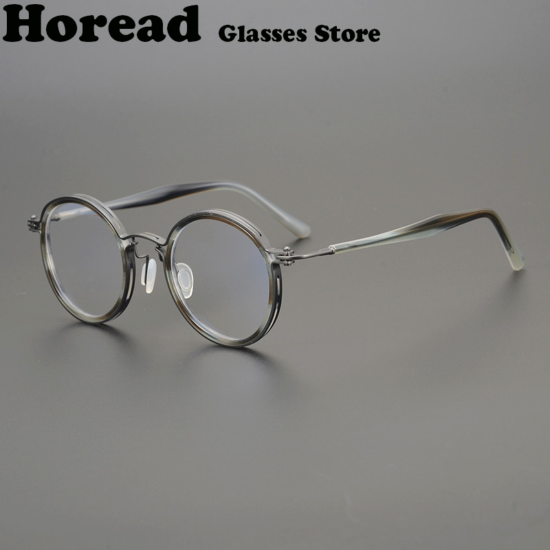 Montatura Occhiali Rotonda Retrò Italiana Fatta a Mano ARLT5862 Uomo Donna in Acetato e Titanio, Occhiali da Vista Robusti, Designer Vintage, Gafa