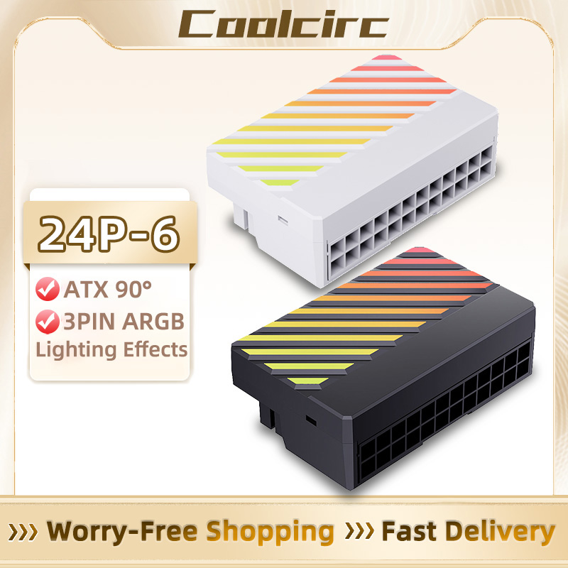 Coolcirc Computer ATX 24PIN 90 Grad Adapter Stecker ARGB Sync Rechtwinkliges Netzteil Modularer Stecker